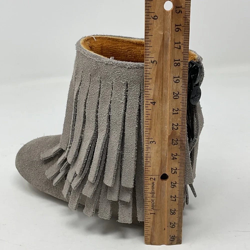 Monkey Feet Kids Gray Suede Fringe Ankle Boots Size 18-24 Months Boho Zipper